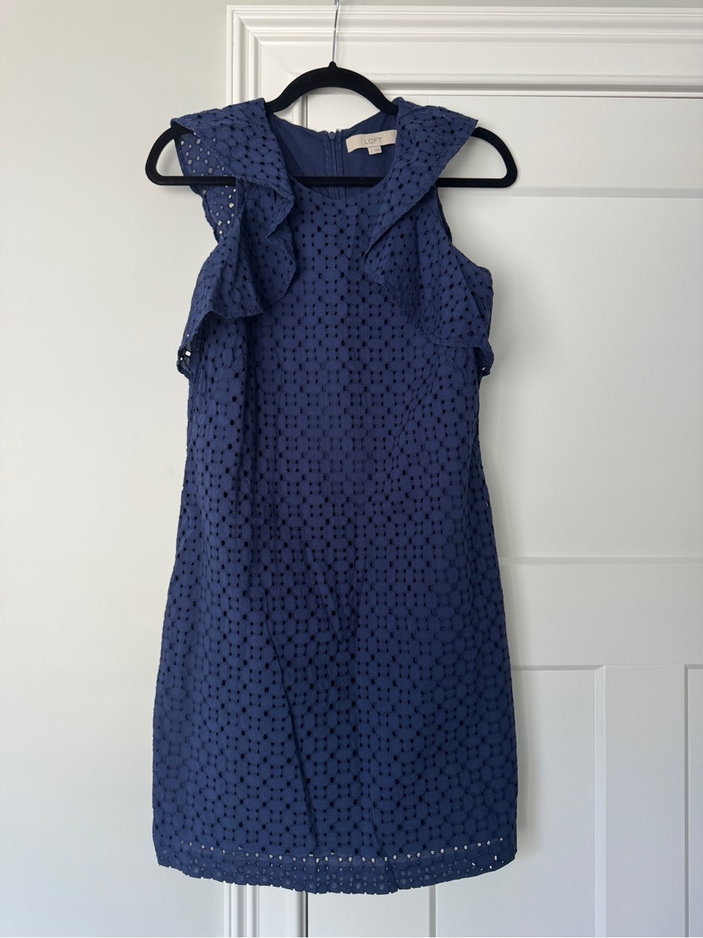 LOFT Blue Eyelet Ruffle Shift Dress
